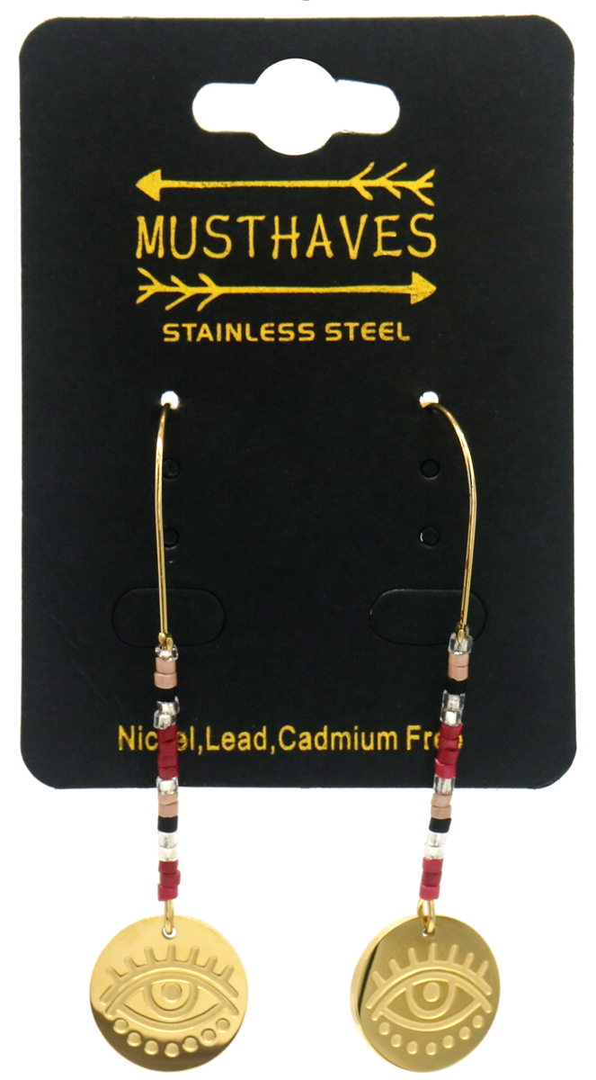 D-C18.2 E010-034G S. Steel Earrings with Beads and Coin 5.5cm
