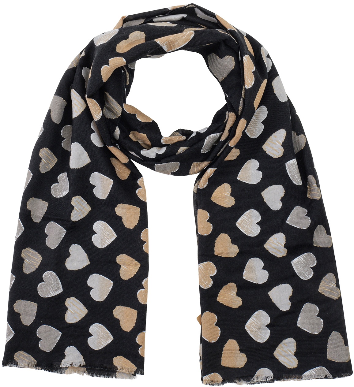 X-B7.2  SCARF405-731-1 Soft Scarf Hearts 180x90cm Black