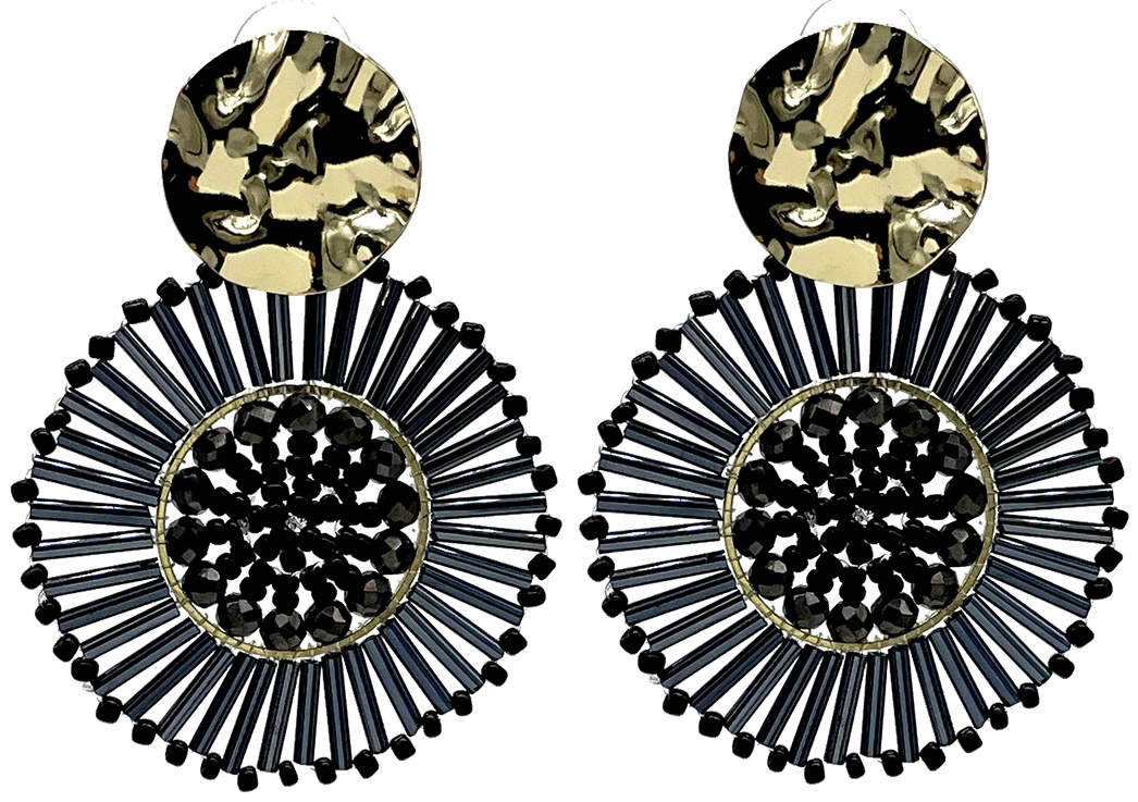 E-B6.5 E2591-130-4 Earrings Faceted Glass Beads 6x4.5cm Black