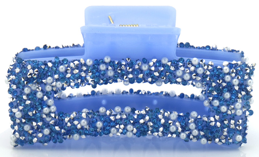 X-C8.1 H918-001-5 Hair Claw Glitters-Pearls 8.5cm Blue