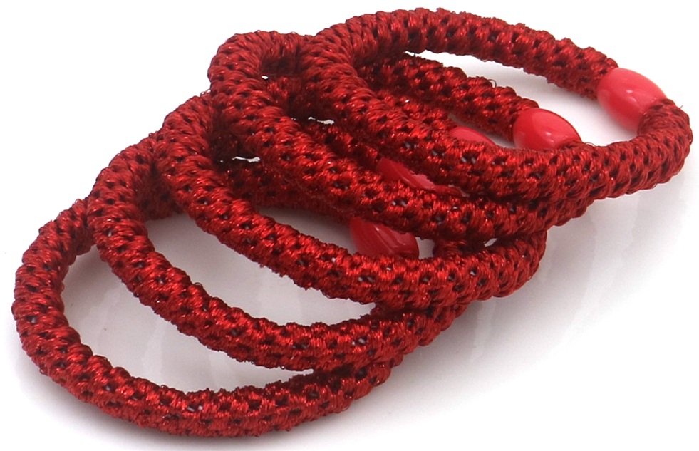 E-E2.1 H2253-004-017 Hair Elastics 5pcs Glitter Red