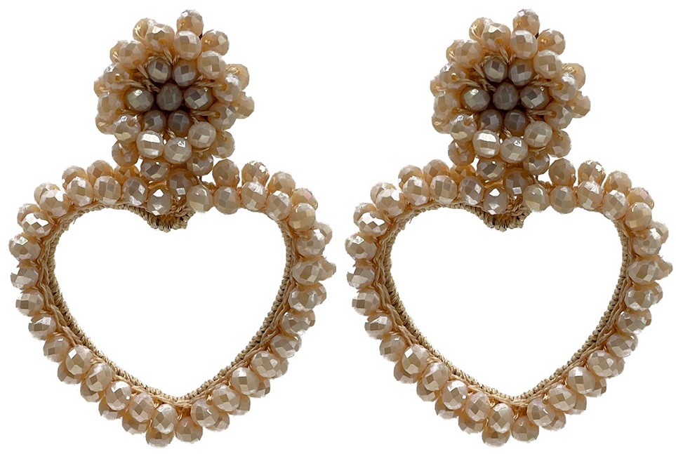 E-D17.5 E2591-136-3 Earrings Faceted Glass Beads Heart 6x4.5cm Black