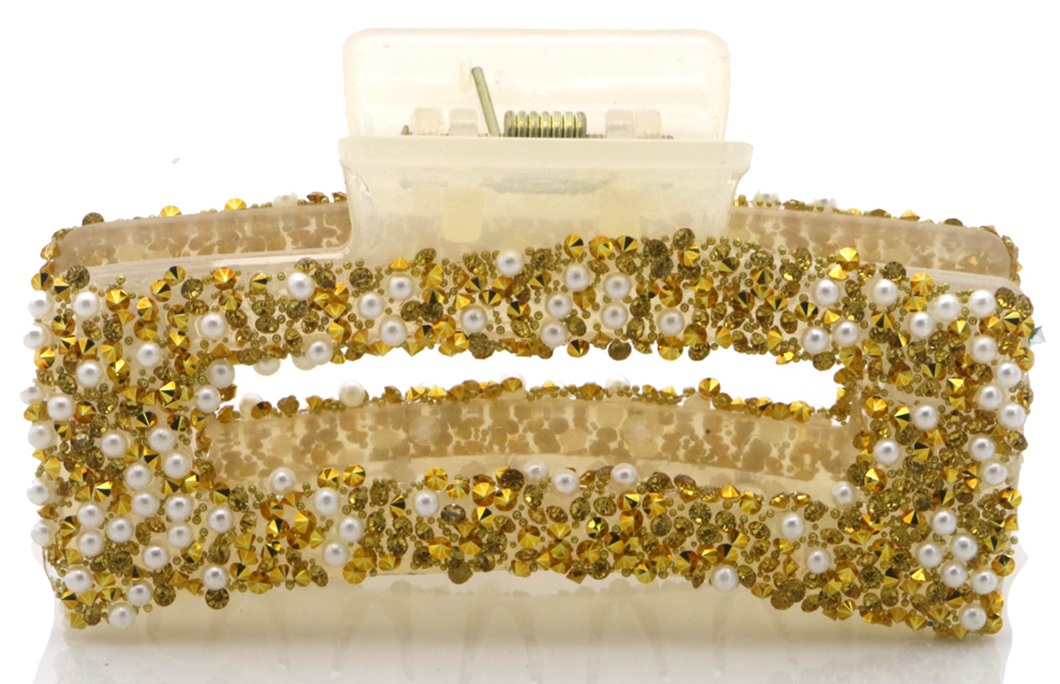X-D3.1 H918-001-1 Hair Claw Glitters-Pearls  8.5cm Brown