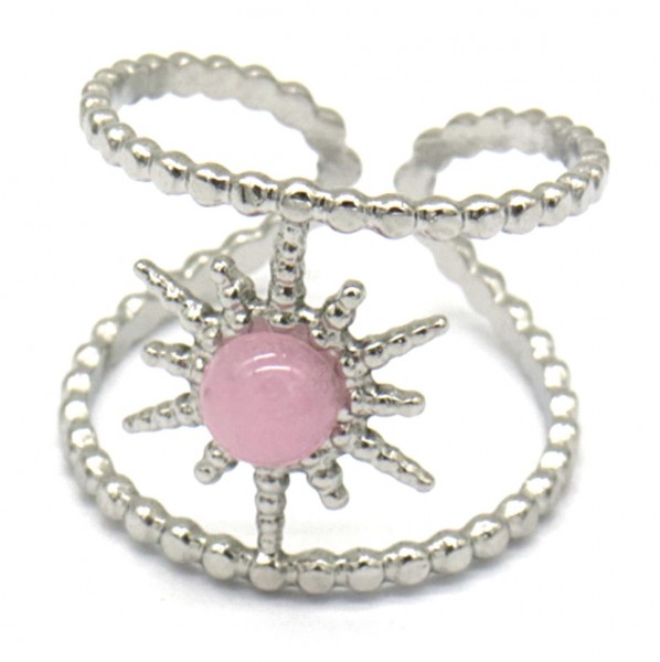 G-C6.1 R221-239S S. Steel Ring Adjustable Rose Quartz