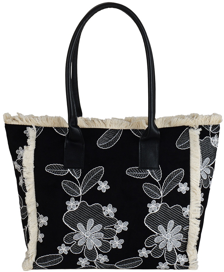 R-E7.2  BAG1021-026-2 PU Shopper Embroidered 44x27x16cm Black