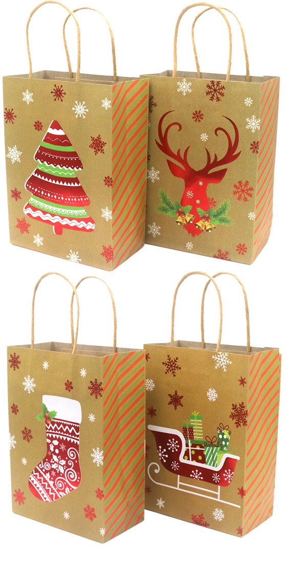 Q-O7.2 PK1009-001S Paper Gift Bag Christmas 18x13x8cm - Mixed Designs - 12pcs