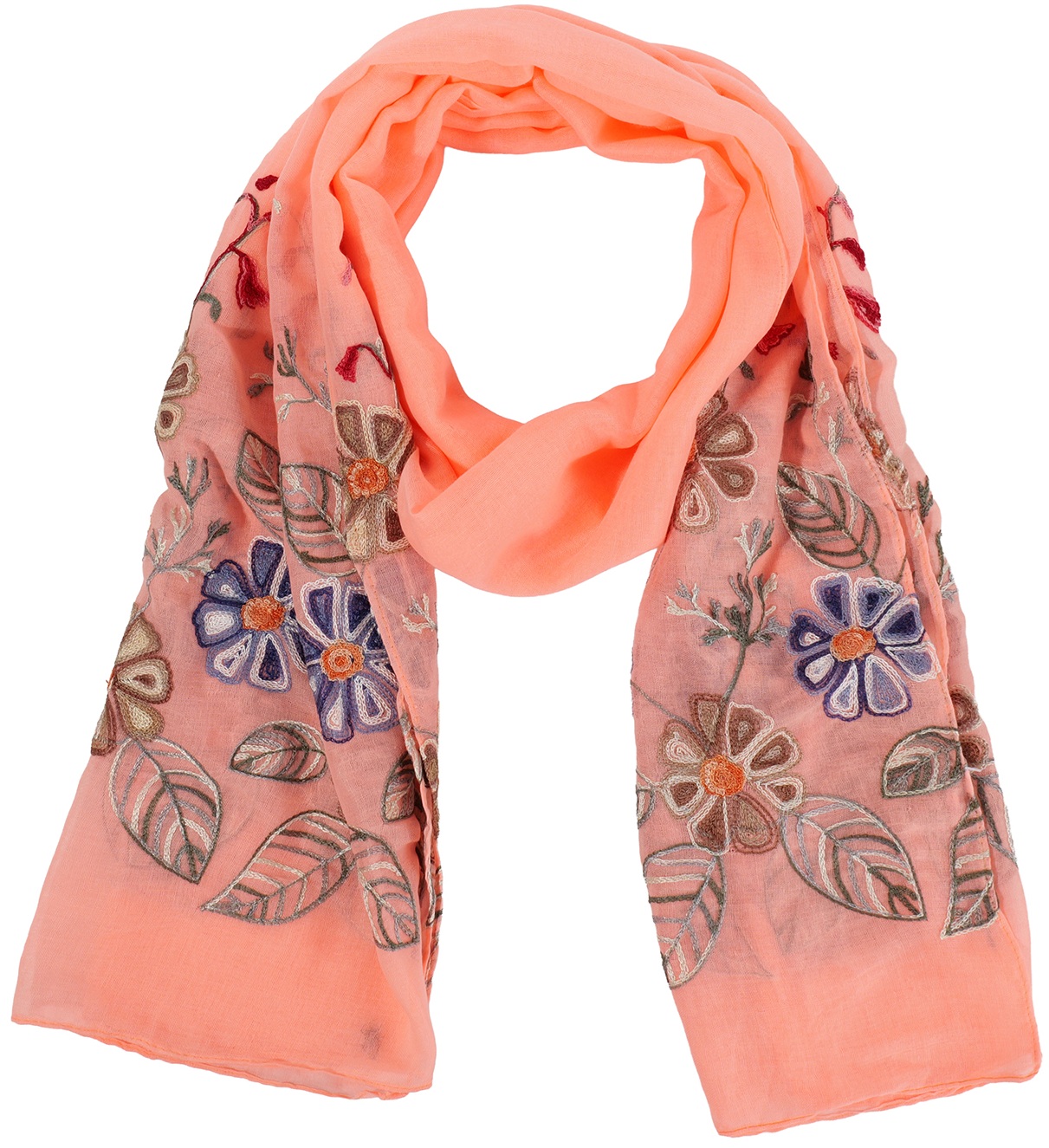 S-A4.4 SCARF1110-005-5 Summer Scarf Embroidered Flowers 180x70cm Pink