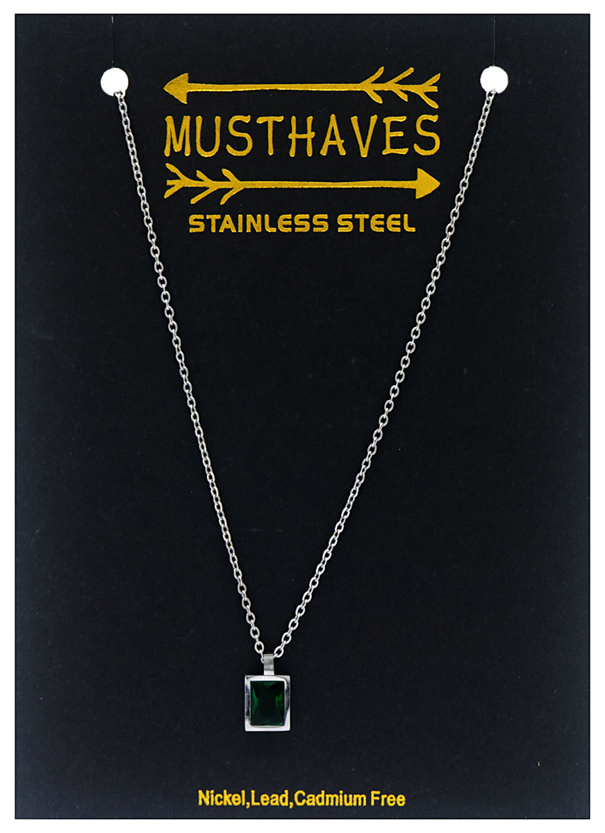 I-A4.1 N028-001S S. Steel Necklace with 10x8mm Cubic Zirconia Green