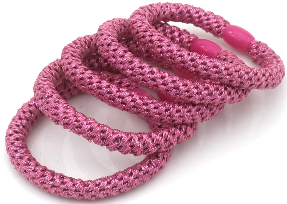 H-D9.1 H2253-004-017-5 Hair Elastics 5pcs Glitter Pink