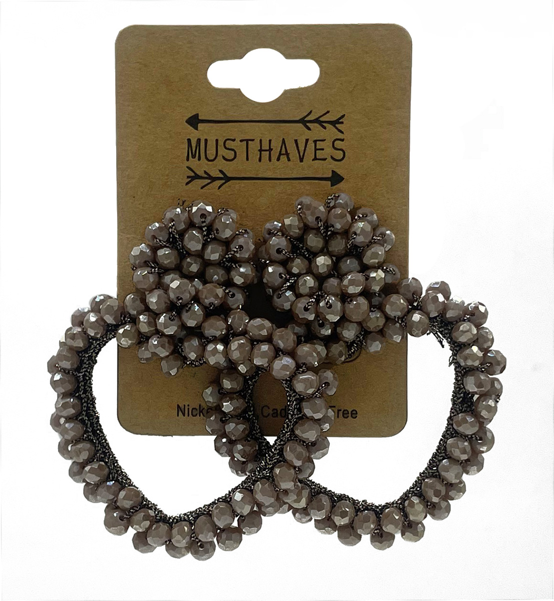 E-D6.3 E2591-136-1 Earrings Faceted Glass Beads Heart 6x4.5cm Brown