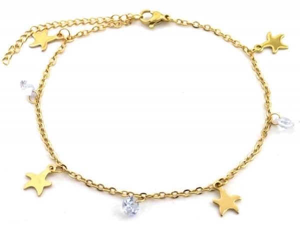 H-E19.1  ANK037-017G S. Steel Anklet Starfish
