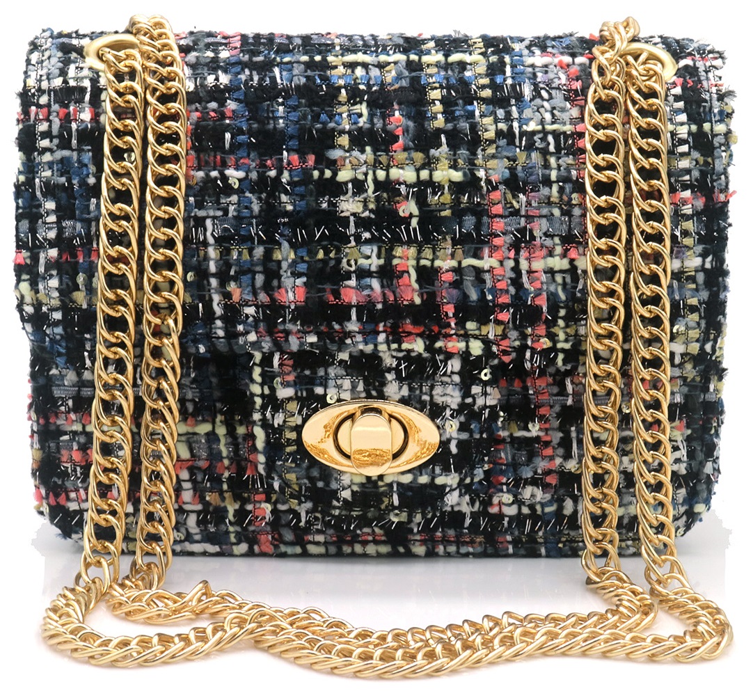 Q-B2.2 BAG911-002-2 Pu Bag with Fabric 18.5x13.5x7cm Black