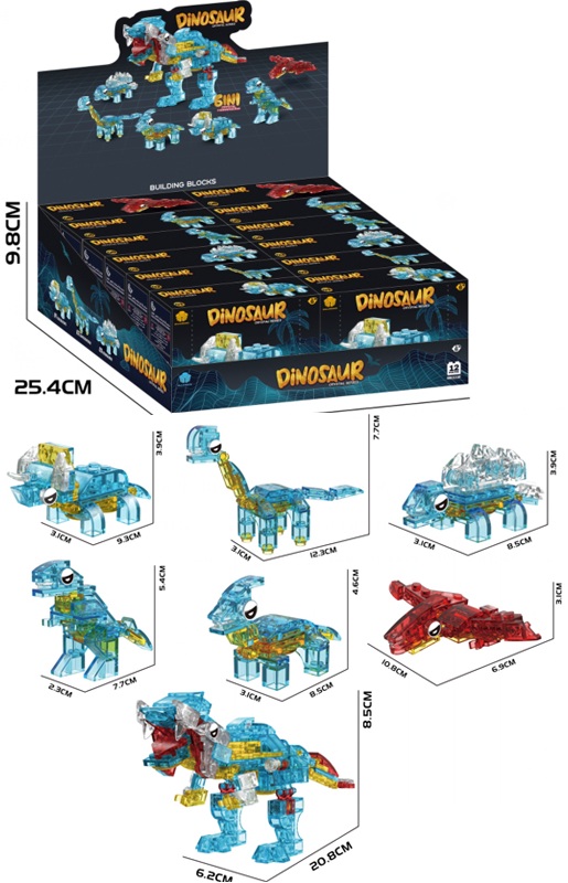 Y-E6.5 BB331E Building Blocks 6 in 1 Dino Crystal Series - 12pcs in Display