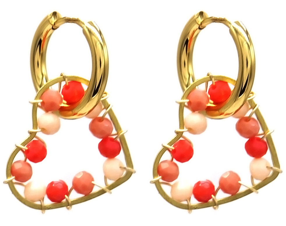 E-D5.2 E221-417G S. Steel Earrings Heart 1.5x3cm Pink