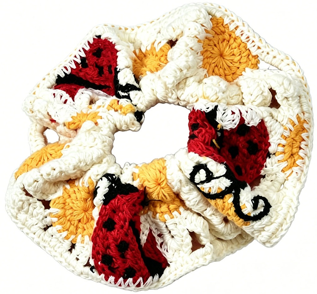 X-F1.1 H2622-009-12 Knitted Scrunchie 14cm - Ladybug-Sun