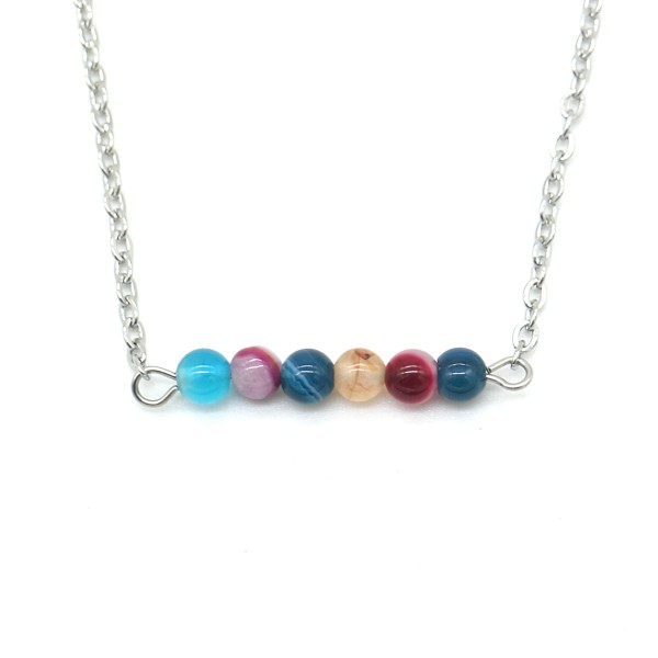 G-A3.1 N2121-015S S. Steel Necklace with Stones Indian Agate