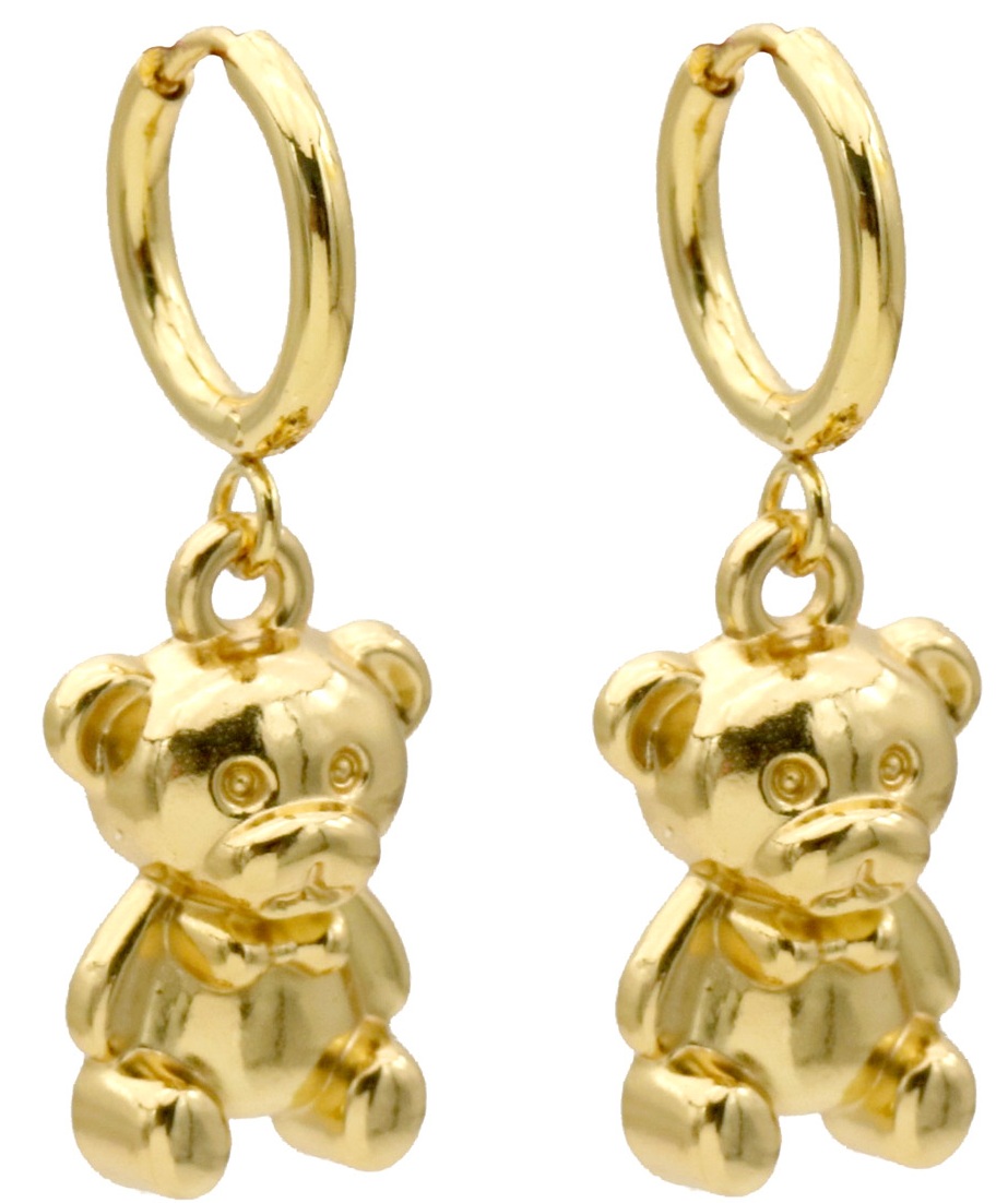 A-E5.5  E2612-154G S. Steel Earrings Bear 3.5x1.2cm