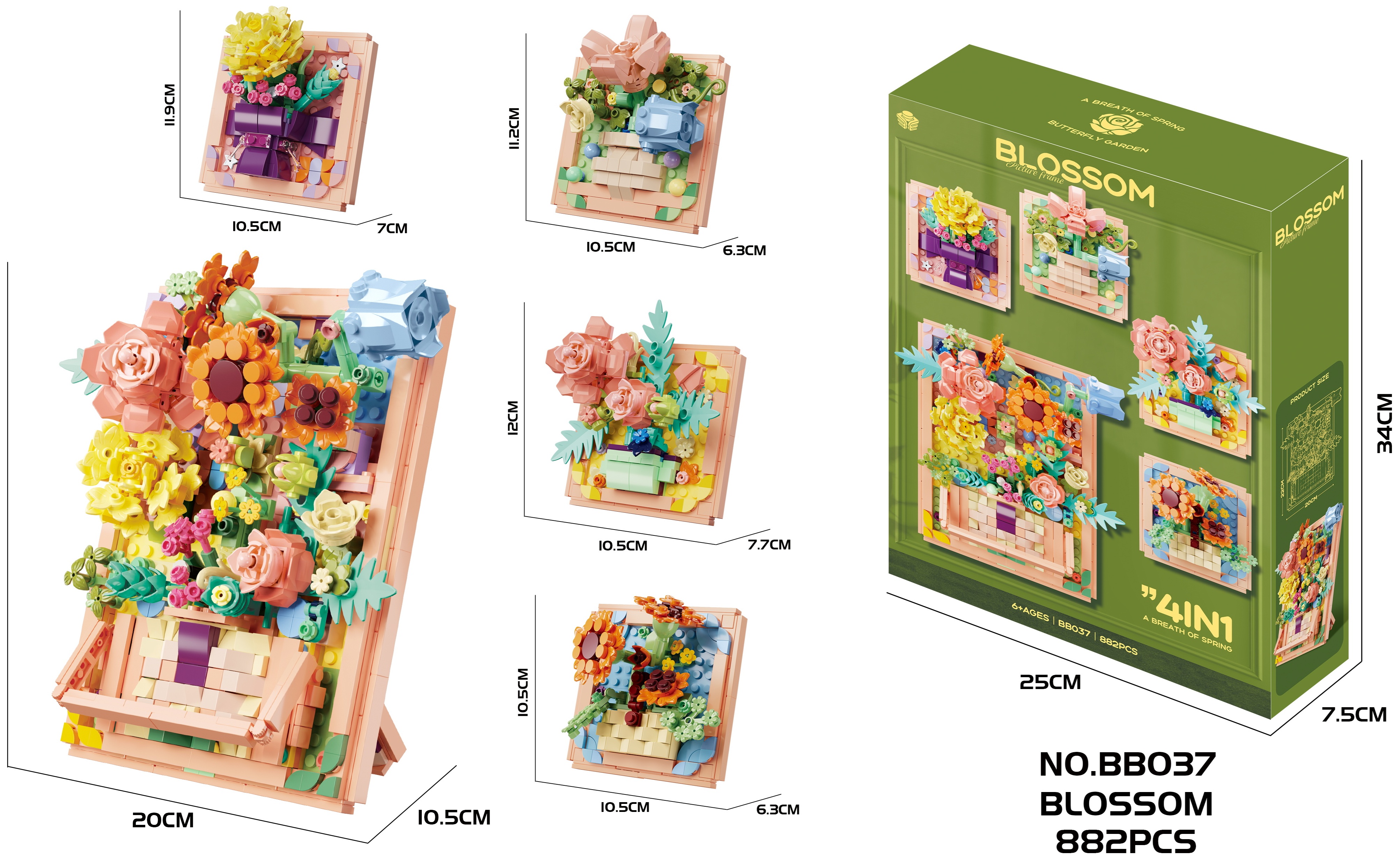 D3 Frame Y-D3.2 BB037 Building Block Set Flower Frame 4 in 1 - 882pcs | 68932