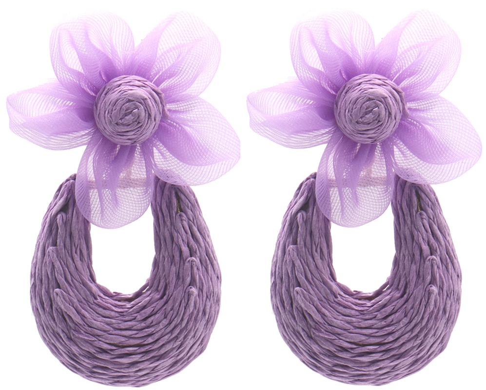 G-F11.1 E1028-006-3 Statement Earrings Flower 6.5x4cm Purple