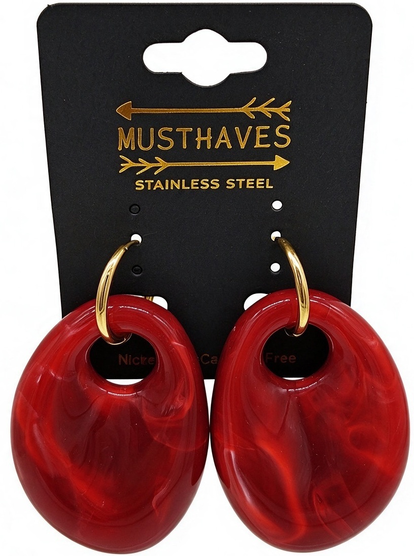 C-E23.1 E2643-051G-1 S. Steel Earring 5cm Red