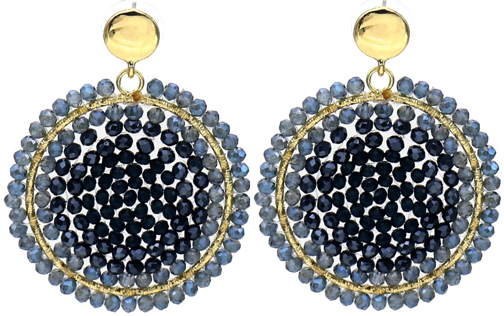 I-E16.1 E2591-131-1 Fashion Earrings Glassbeads 5.5x4cm Blue