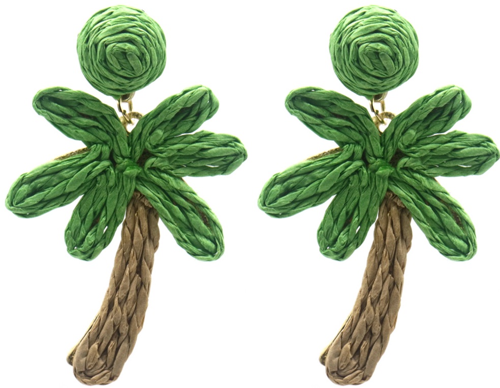 I-E16.2 E1028-011-2 Statement Earrings Palmtree 6.5x4cm Green