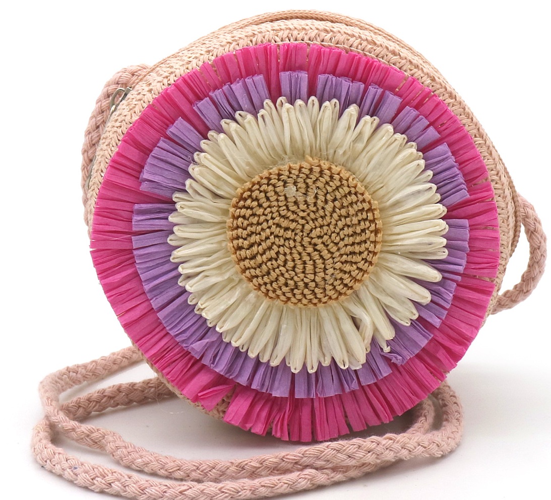 R-O7.1 BAG1120-005-1 Woven Bag Fod Kids Flower 12.5x7cm Pink